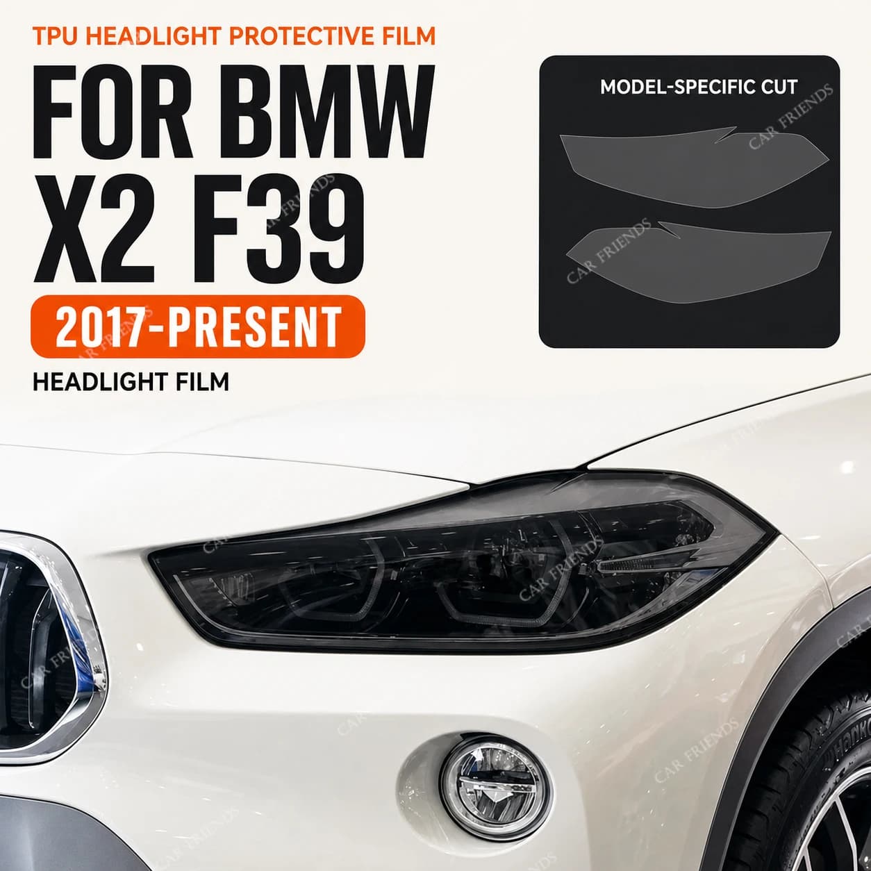 Automotive 2 Pcs Pre-Cut Custom Fit TPU Headlight Headlamp Front Protective Film Sticker for BMW X2 F39 2017-Present Smoked