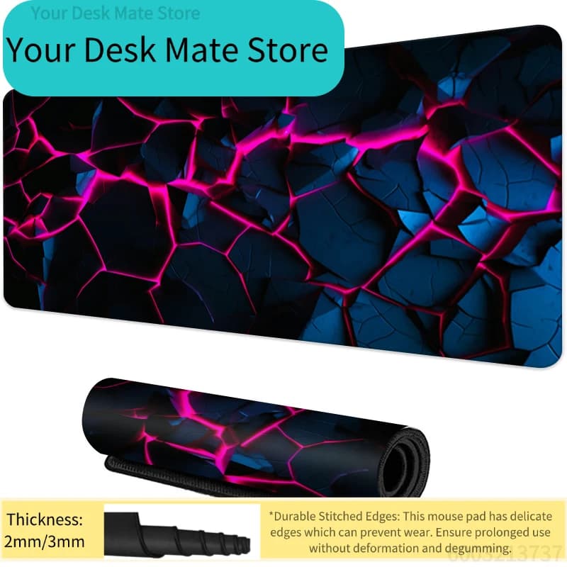 1 Large Neon Crack Lava Printed Non-Slip Stitched Edge Desk Mat for Gaming Office Home