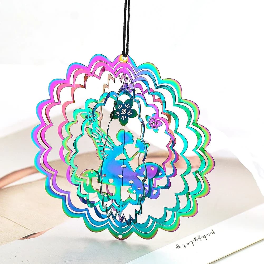 Gradient Fairy Wind Spinner Hanging Suncatcher Wind Chimes Parts riflettente 3D Magical Visual Effect Decoration for Yard Garden