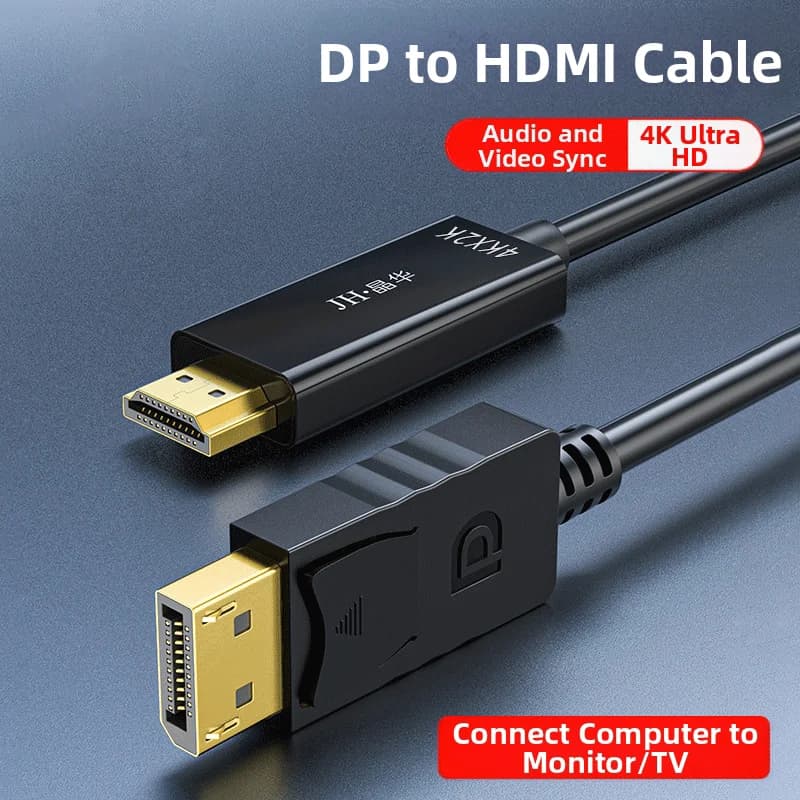 4K DisplayPort to HDMI Cable Gold-Plated One-Way for PC Graphics Card to HDTV High-Definition Multimedia Interface Adapter