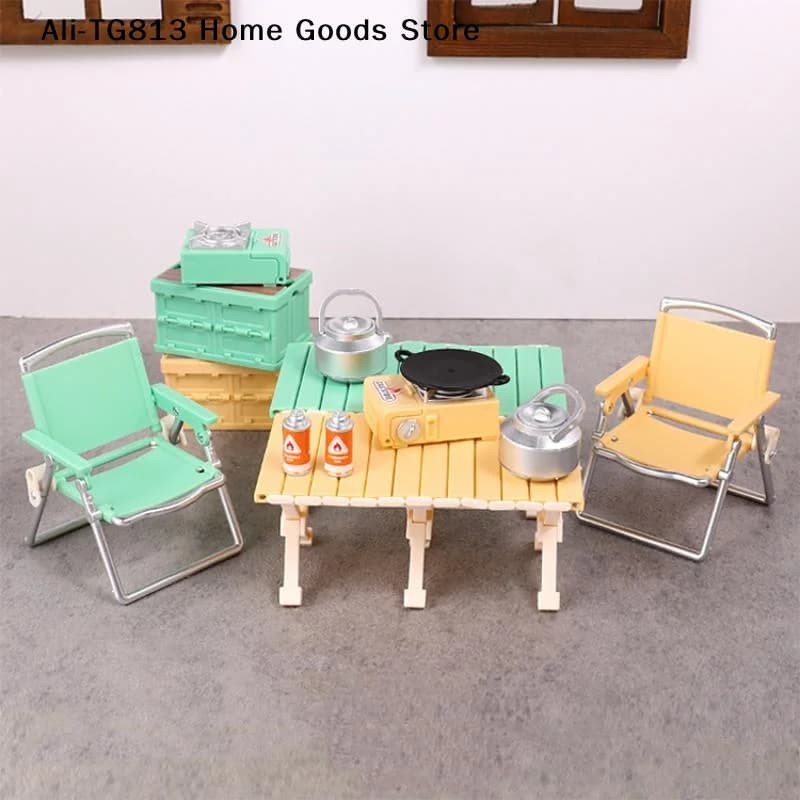 [TG813] Set da Picnic in Miniatura per Casa delle Bambole 1:12, Sedia Pieghevole, Fornelli a Gas, Modello Decorativo, Accessori per Casa delle Bambole