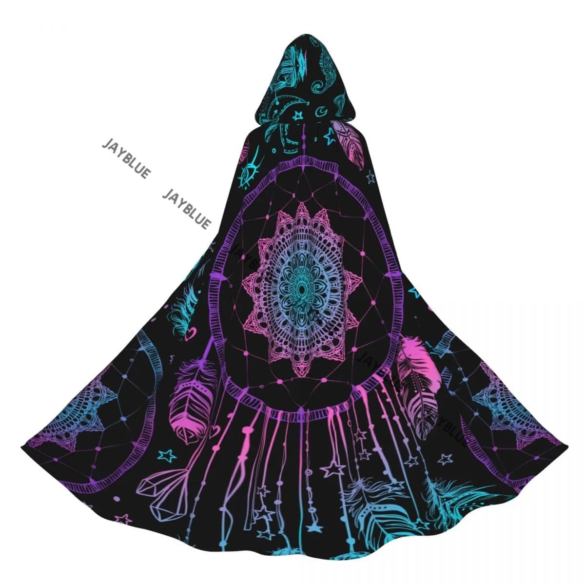 Unisex Witch Party Reversible Hooded Adult Vampires Cape Cloak Ethnic Boho Dreamcatcher