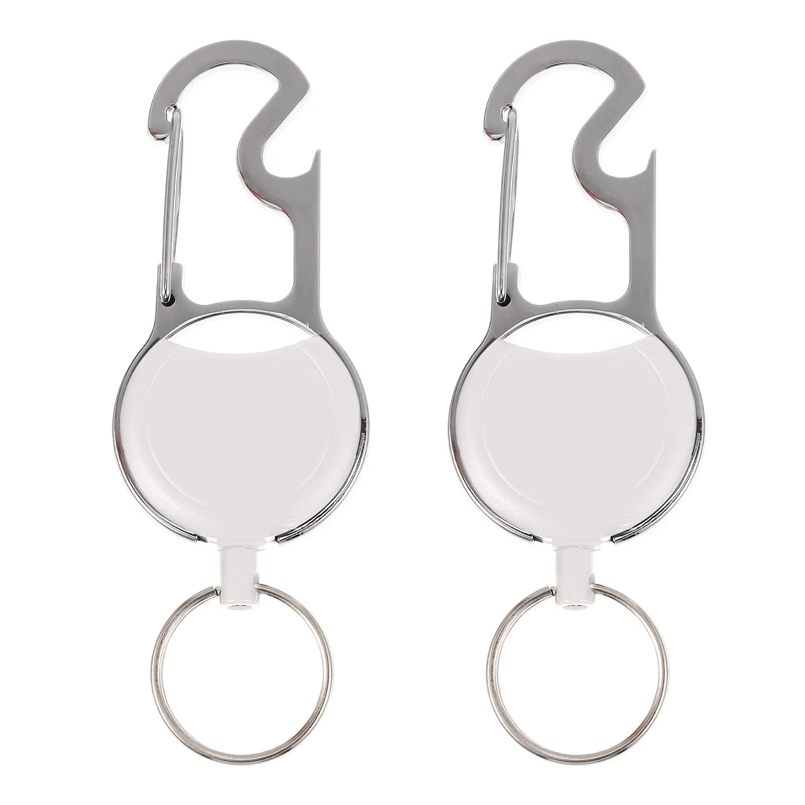 2Pcs Heavy Duty Retractable Keychain with Carabiner Clip Premium Alloy Plastic Anti-Theft Keys Holder for Hiking Camping Cycling