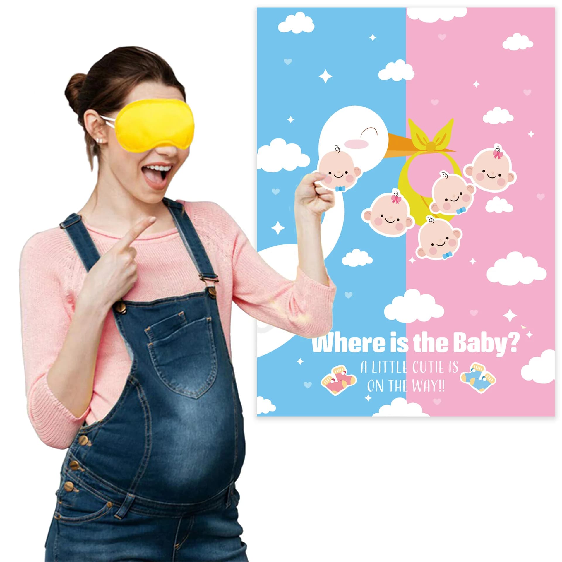 Genere che rivela i segreti del bambino gioco di squadra carta Baby Shower festa di compleanno maschera per gli occhi adesivo