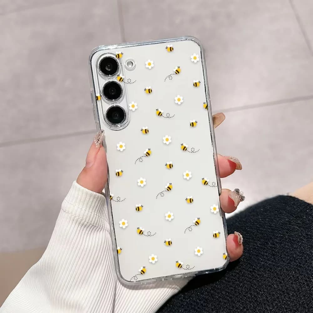 Cover Trasparente Antiurto Bee White Flower per Samsung Galaxy S26 S25 S24 S23 S22 S21 S20 5G Ultra Plus Edge FE 2022