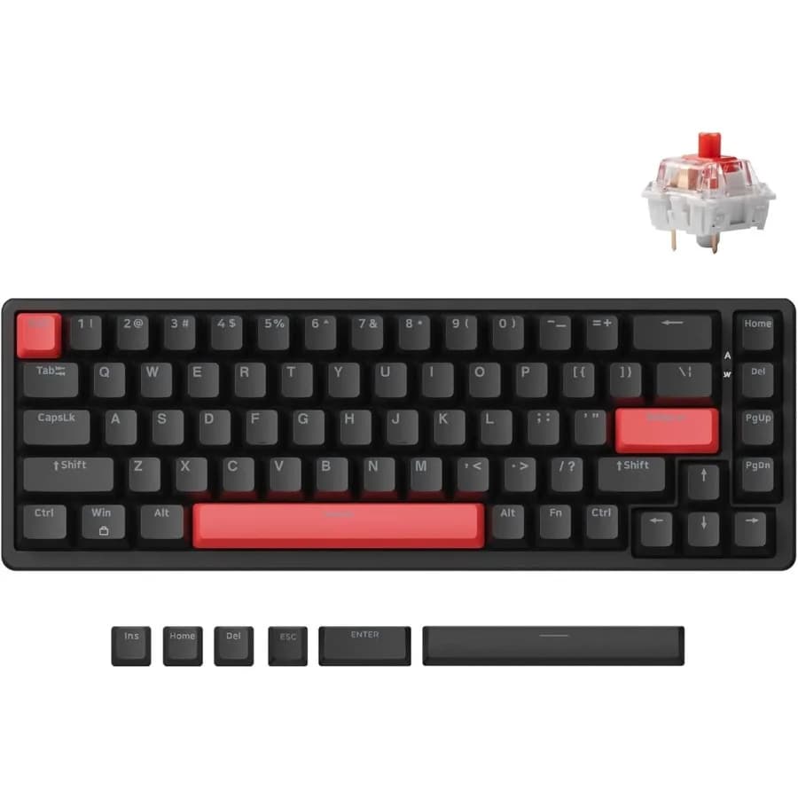X6 Wired Mechanical Keyboard, QMK Programmable 65% Layout with Pre-Lubed Linear Switch, North-Facing Red Backlit N-Key Rollover