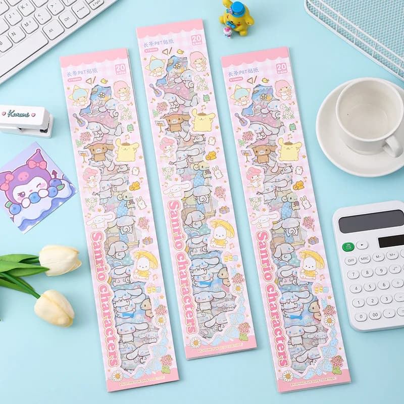 20 adesivi Sanrio Kawaii Cinnamoroll Kuromi Hello Kitty adesivo di cancelleria per cartoni animati ragazza carina adesivo materiale per notebook fai da te regalo