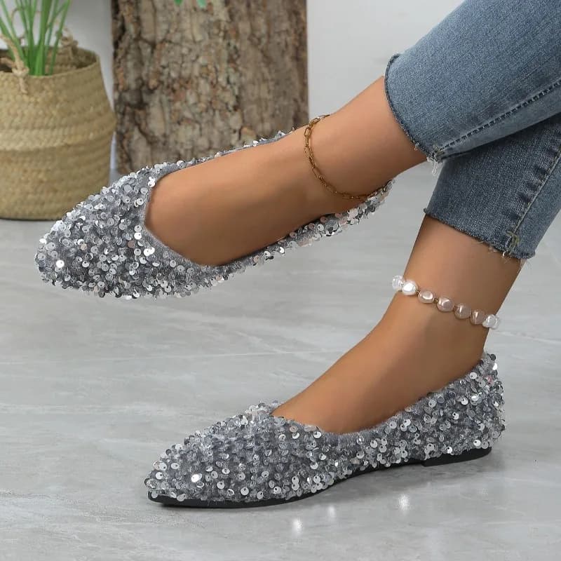 Sequin Designer 2026 Spring/autumn New Style Fashion Round Toe Flat Shoes Casual Comfortable Shallow Mouth Women's Loafers