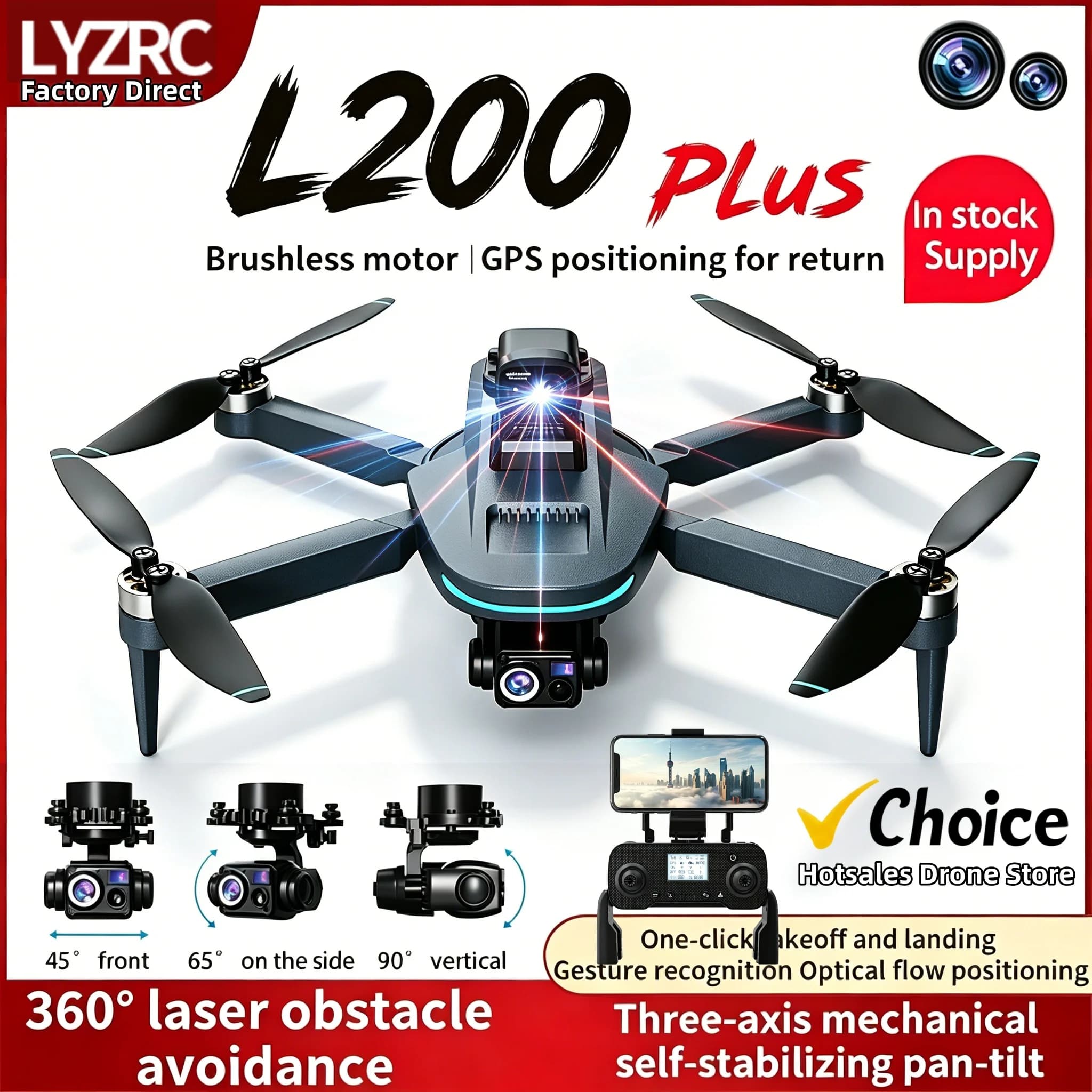 Nuovo Drone GPS L200 Plus con Doppia Lente HD 4K Professionale e Gimbal a 3 Assi 360° ° Quadricottero RC Brushless con Evitamento Ostacoli Laser