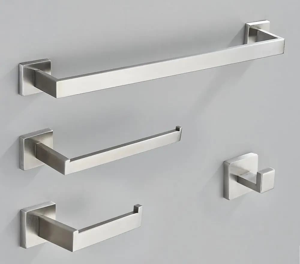 Set di Accessori per Bagno in Acciaio Inox Nero, Porta Asciugamani, Porta Carta Igienica, Gancio da Parete, 4 Pezzi, Personalizzabile