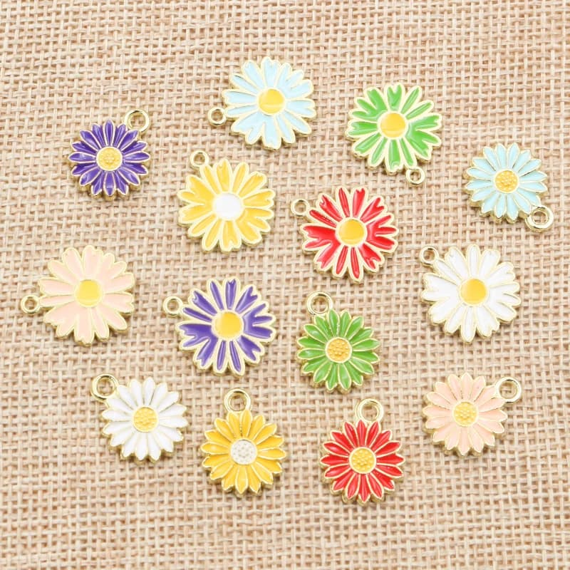20Pcs 7-Colors Alloy Metal Drop Oil Colorblock Daisies Charm Flower Pendant For DIY Bracelet Necklace Jewelry Making Findings