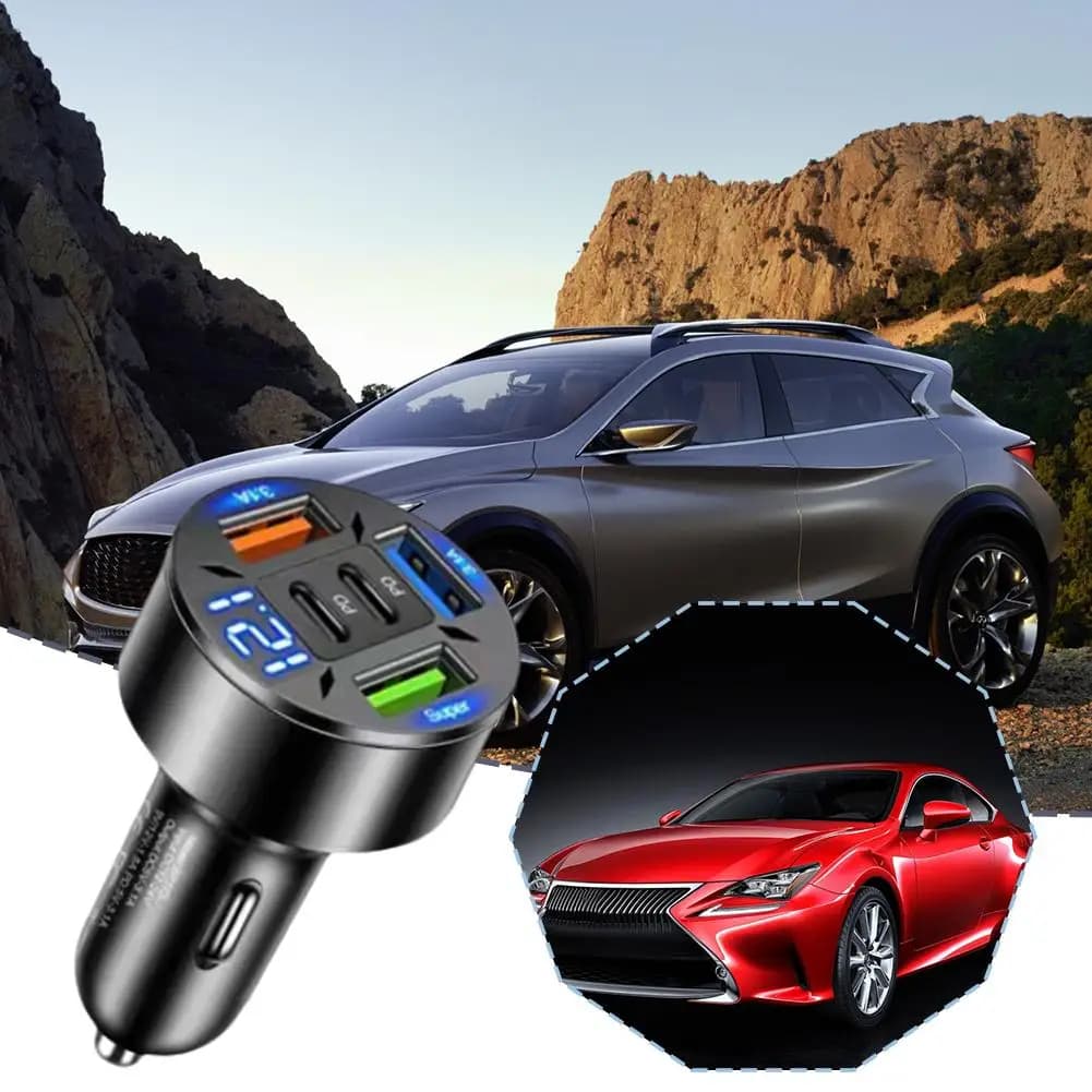 66W 2PD 3USB Car Charger Quick Charge Multifunction Car Lighter Spine Charger Phone Charger Flash Digital Display