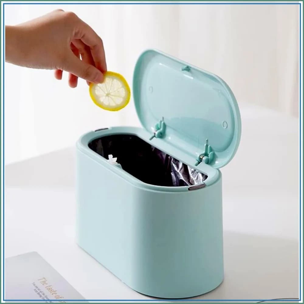 Mini Trash Can with Lid - Pop Up Countertop Wastebasket, Small Garbage Bin for Bathroom, Office, Kitchen, Desk, Coffee Table (Sky Blue)