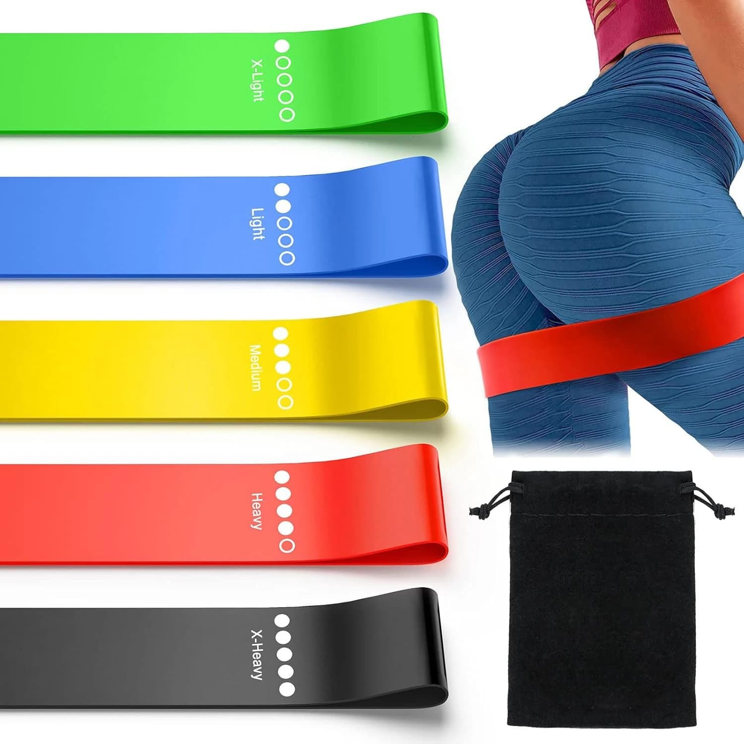 Resistance Bands for Workout,5 Pack Elastic Exercise Bands for Strength Training,Stretching, Workout, Legs Hip Arms Exercise Kit
