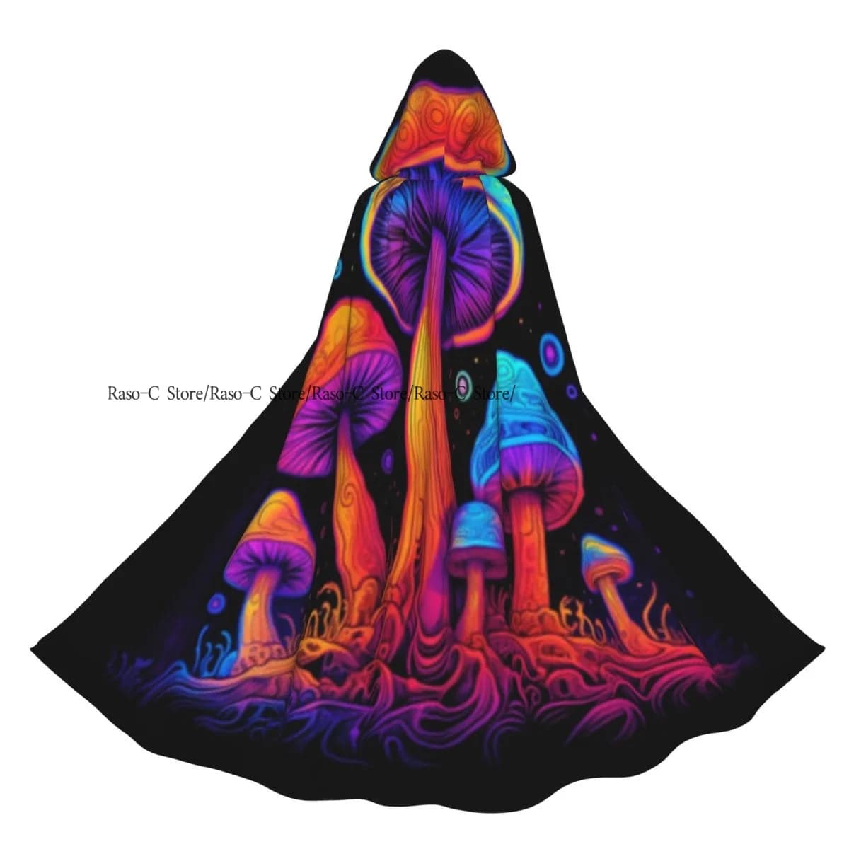 Mantello per adulti Mantello con cappuccio Trippy Fungo Costume medievale Strega Wicca Vampiro Elfo Purim Festa di carnevale