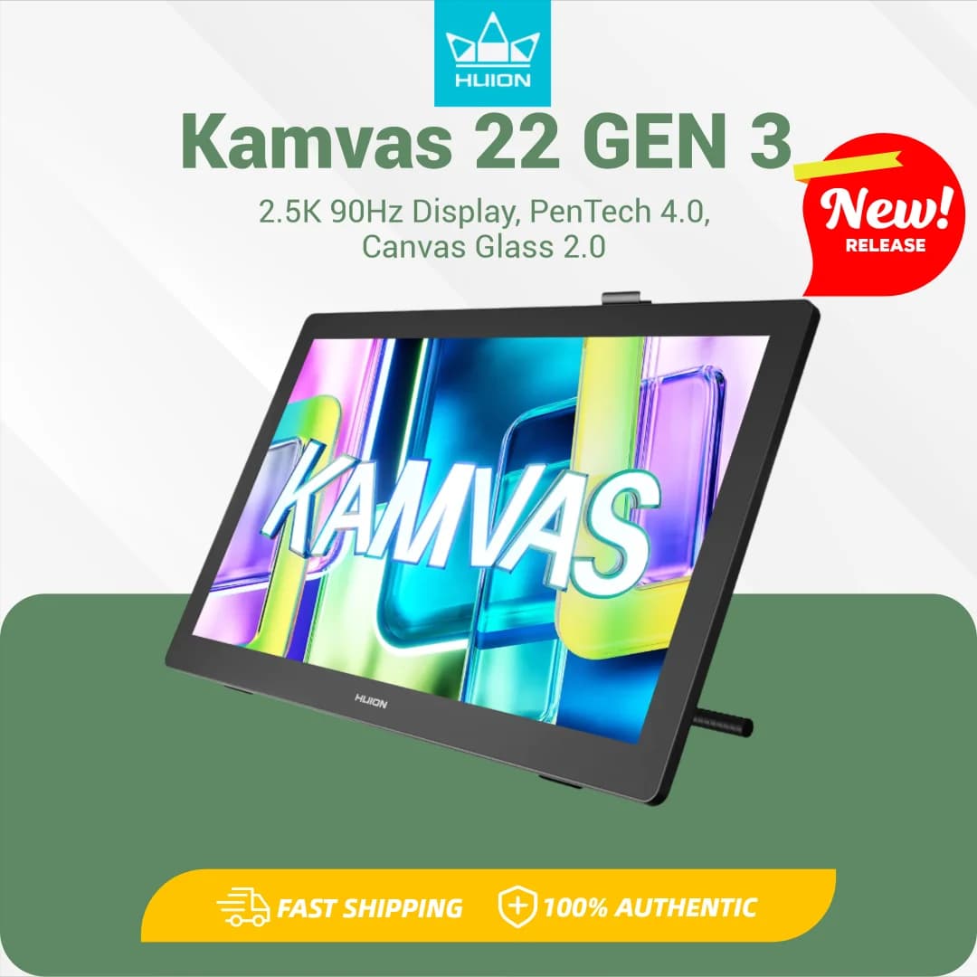 Nuovo Tablet Grafico Huion Kamvas 22 (Gen 3) con Schermo 2.5K, Display per Disegno con Stilo PenTech 4.0, Vetro Canvas 2.0 e Luce Ambientale