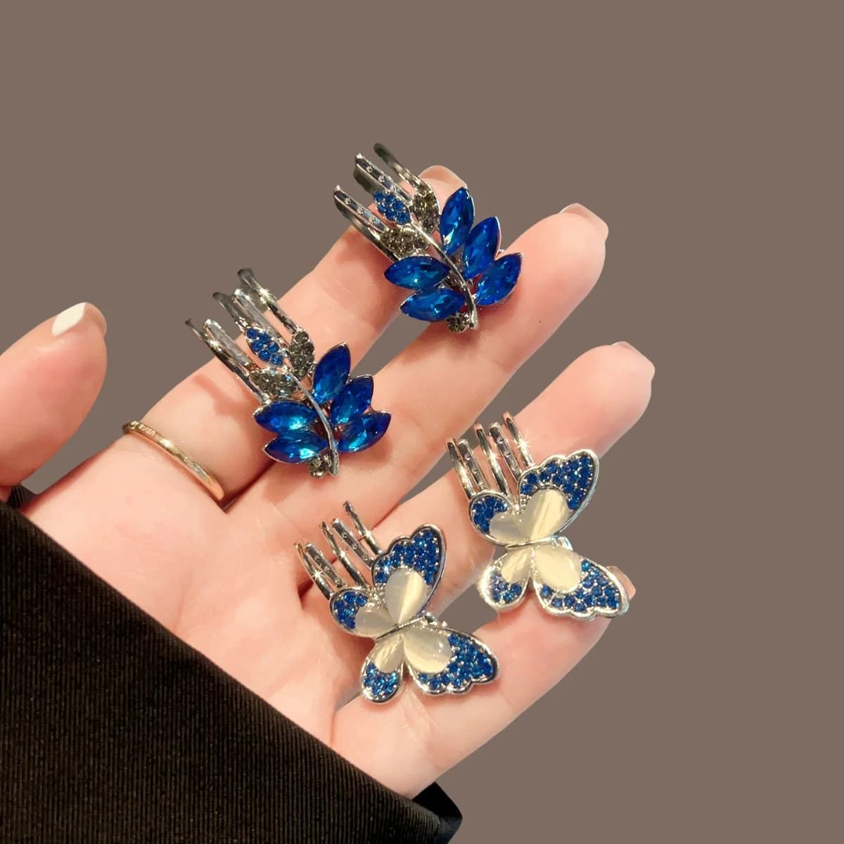 High-end black blue butterfly hair clip, new straight clip, blue fringe clip