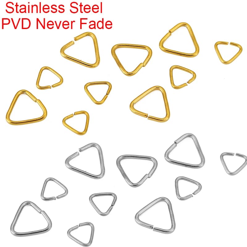 50 Pezzi Anelli a Triangolo in Acciaio Inossidabile da 5mm e 8mm, Anelli Aperti PVD che non sbiadiscono mai, Connettori per Collane e Bracciali per Creazione Gioielli