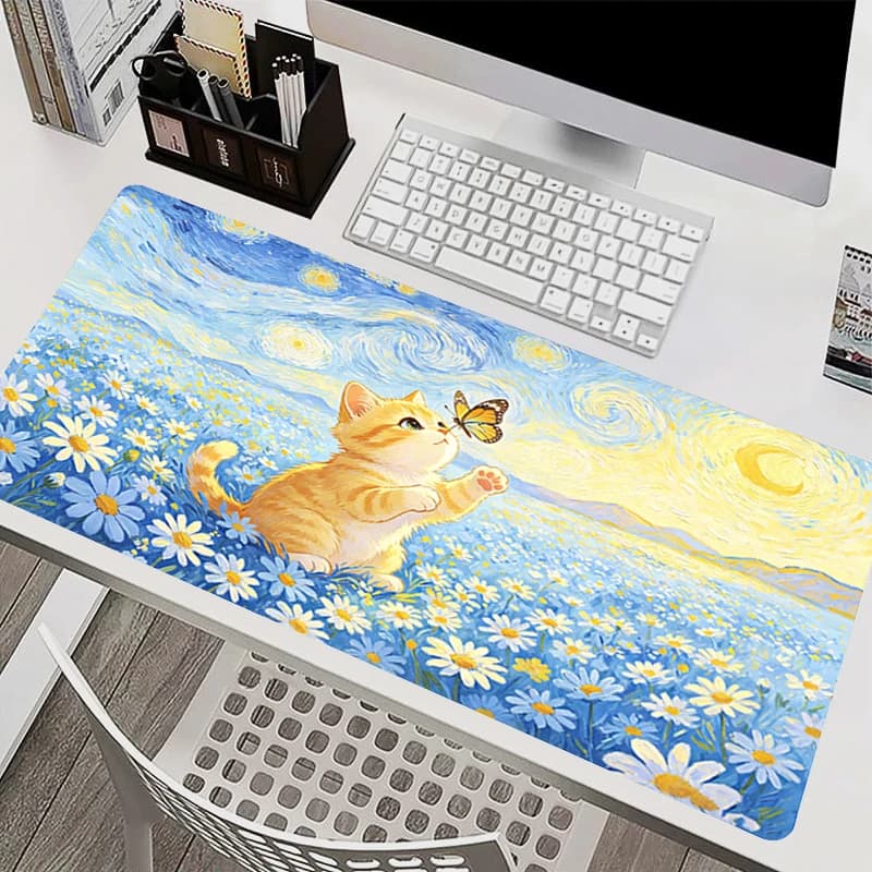 Cute Cartoon Cat Mouse Pad Big Size Laptop Desk Mat kawaii Gamer Carpet Non-Slip Keyboard Pad Lockedge Gaming Extended Mousepad