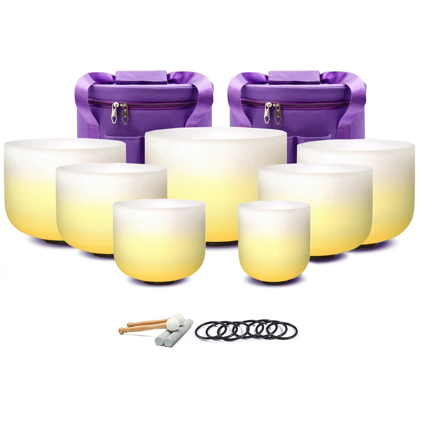 STAR LINKUP 6-12/7-12inch 7pcs Yellow Crystal Singing Bowl Set CDEFGAB note Sound Bath Tibetan Bowls for With Canvas Bag