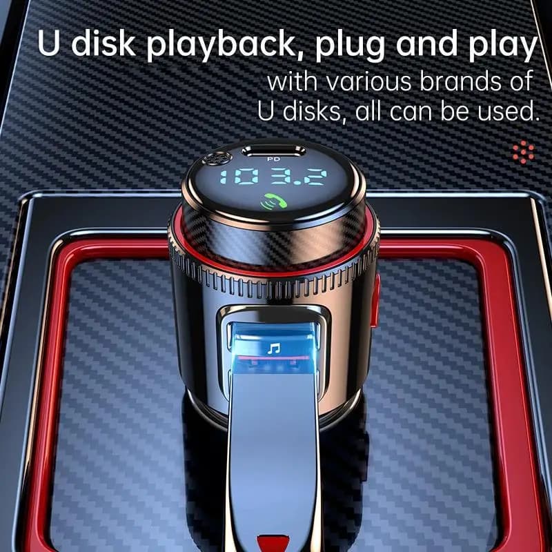 Trasmettitore FM Bluetooth 5.4 per auto, adattatore per auto con ricarica USB PD e QC3.0 da 38 W, microfono e lettore musicale con calli a mani libere P6R5