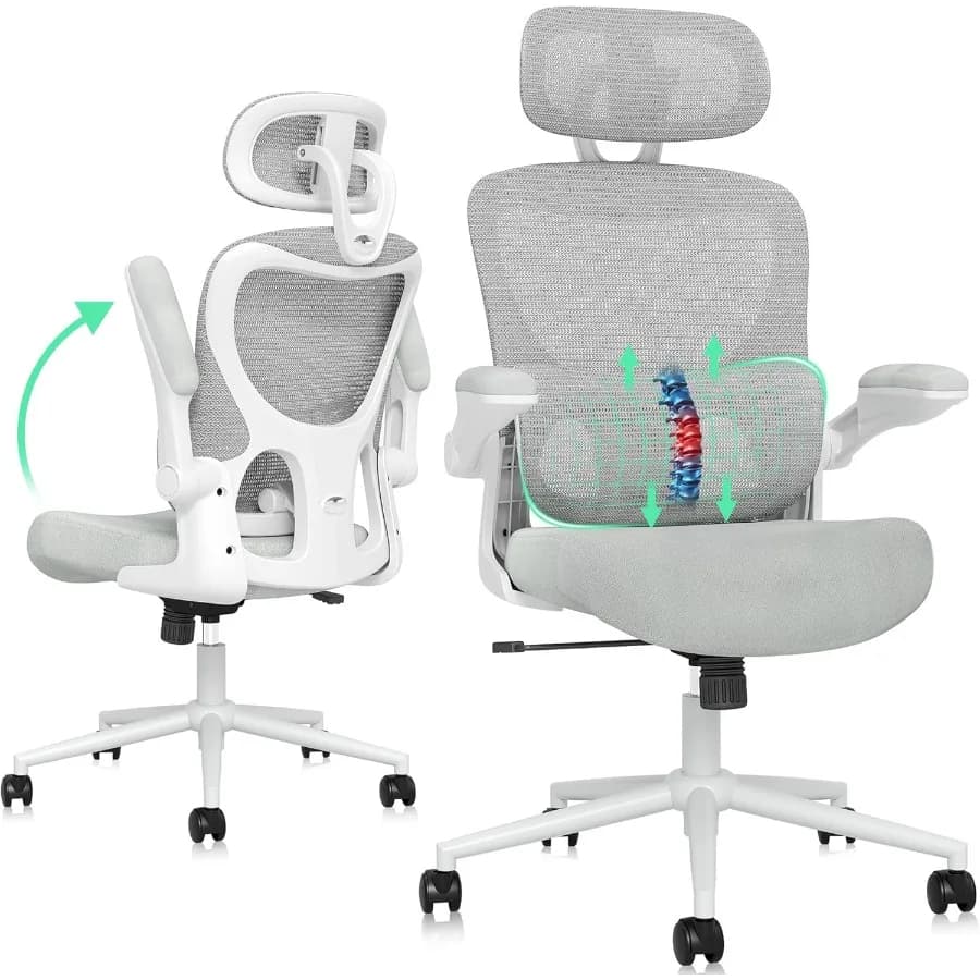Sedia da ufficio ergonomica Comoda sedia da scrivania in rete Sedie da gioco per computer con schienale alto con supporto lombare regolabile Braccioli ribaltabili Headre