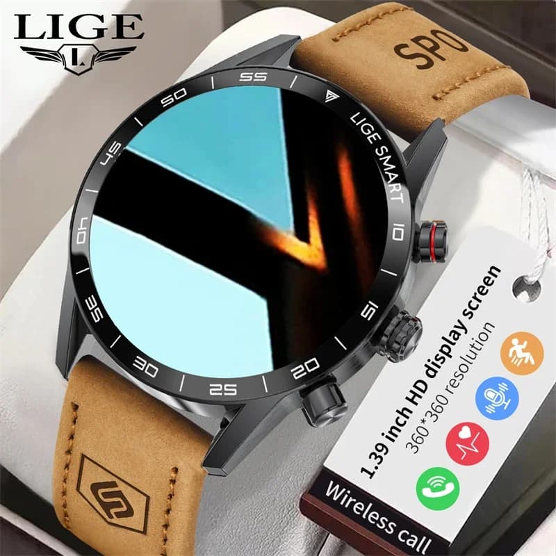 LIGE Casual 1.39"AMOLED Smart Watch da uomo con monitoraggio della frequenza cardiaca, monitor della salute, sport, impermeabile, HD, chiamate Bluetooth, Smartwatch per Android iOS