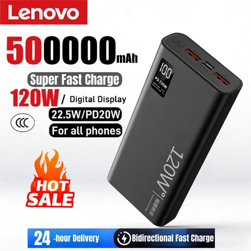 Lenovo 50000mAh 120w Super Fast Charging External Battery Ultra Capacity PowerBank Portable LED Digital Display For IPhone