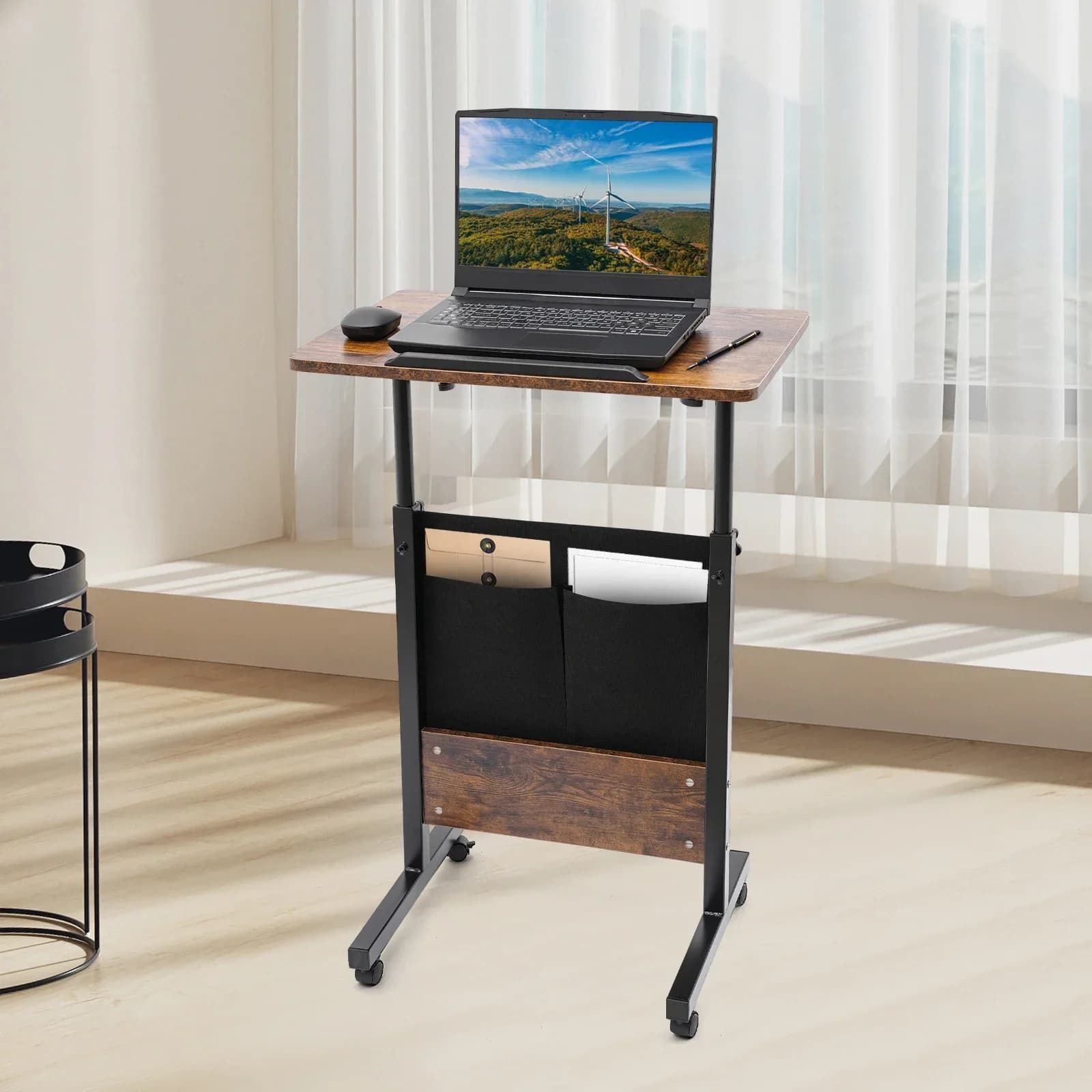 NUOVA scrivania in piedi regolabile in altezza 81-119 cm/32-47 pollici, scrivania per laptop portatile, supporto per computer con rotelle