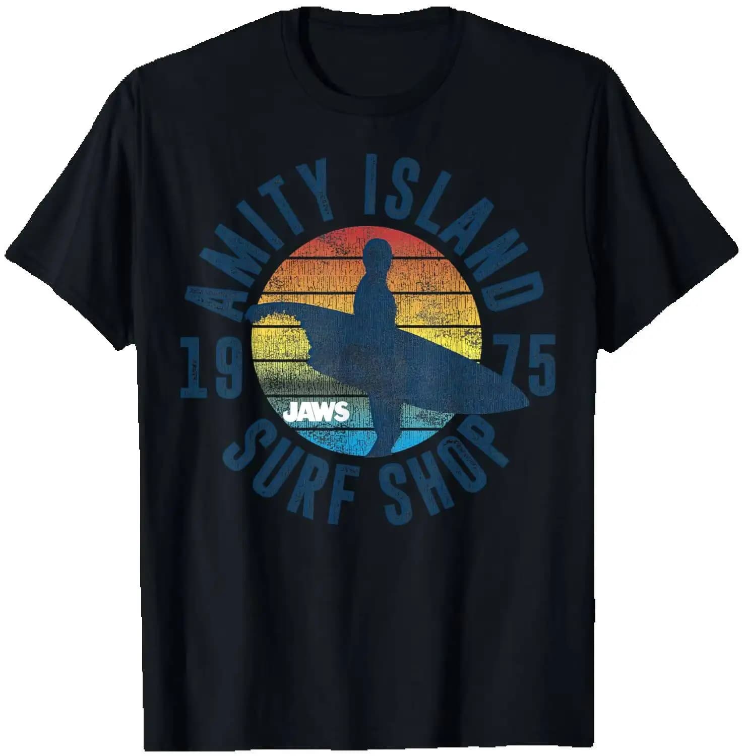 Jaws Amity Island Surf Board T-Shirt Summer Short-Sleeved Breathable Sweat-Wicking Versatile Trendy T-Shirt