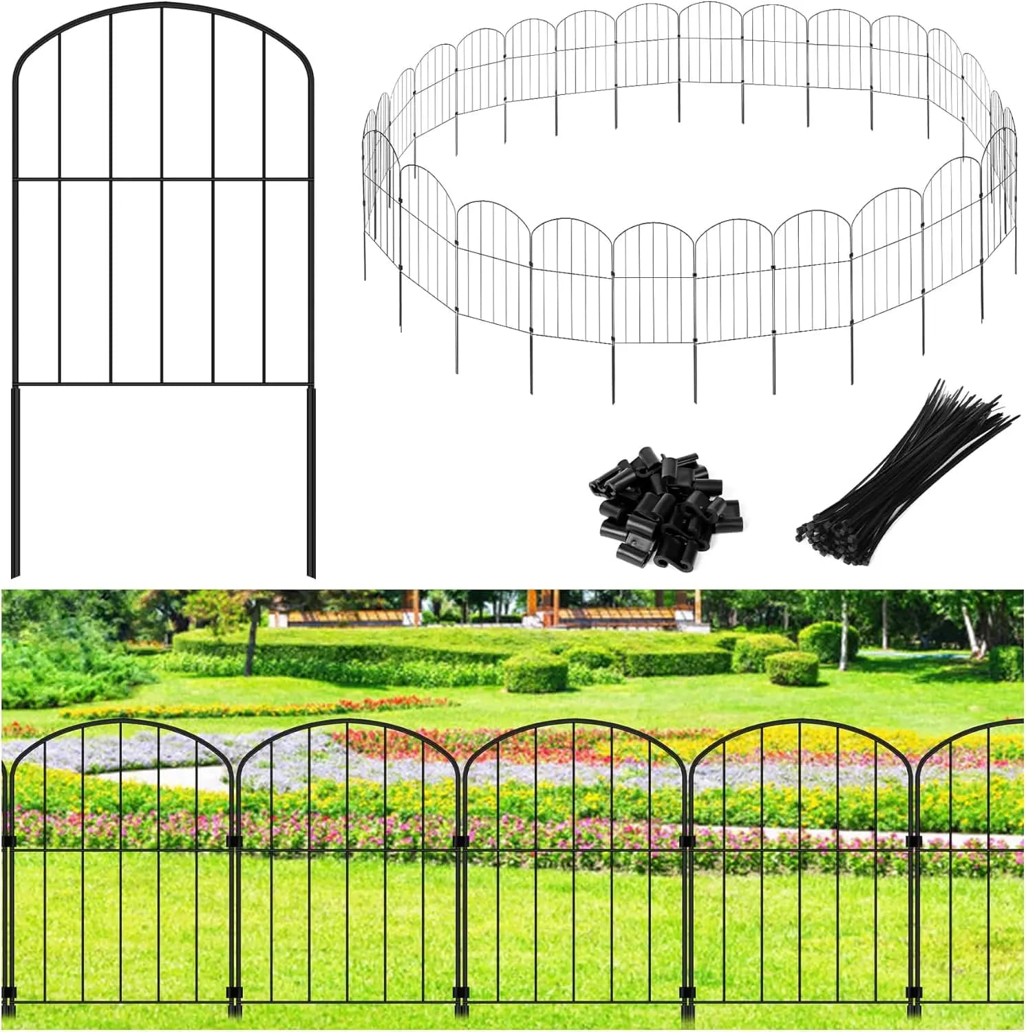 Recinzione da Giardino Senza Scavo 60 cm H x 8,2 m L, 26 Pannelli in Metallo per Aiuole, Barriera per Cani, Antiruggine, Facile Installazione, Decorazione per Esterni