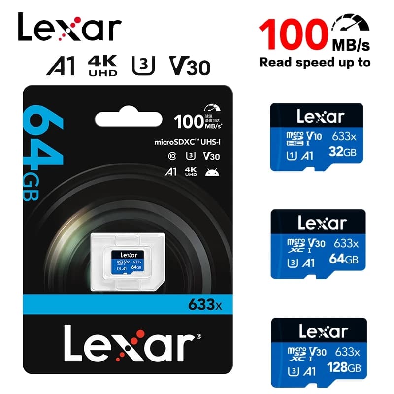 A1 V30 Original Microsd Memory Card for Phone Tablet DVR Lexar Micro SD Card 128GB 64GB 32GB Max 100Mb/s C10 Flash TF Card
