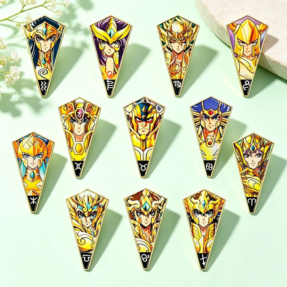 6-12Pcs Anime Saint Seiya Enamel Pins For Backpack Cartoon Gold Saint Brooch Badge For Clothes Schoolbags Friend Collect Gift