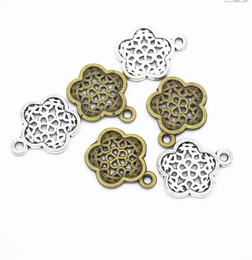 100 pz fiore ciondoli in lega di zinco per creazione di gioielli moda orecchini pendenti collane bracciale accessori fai da te F0805