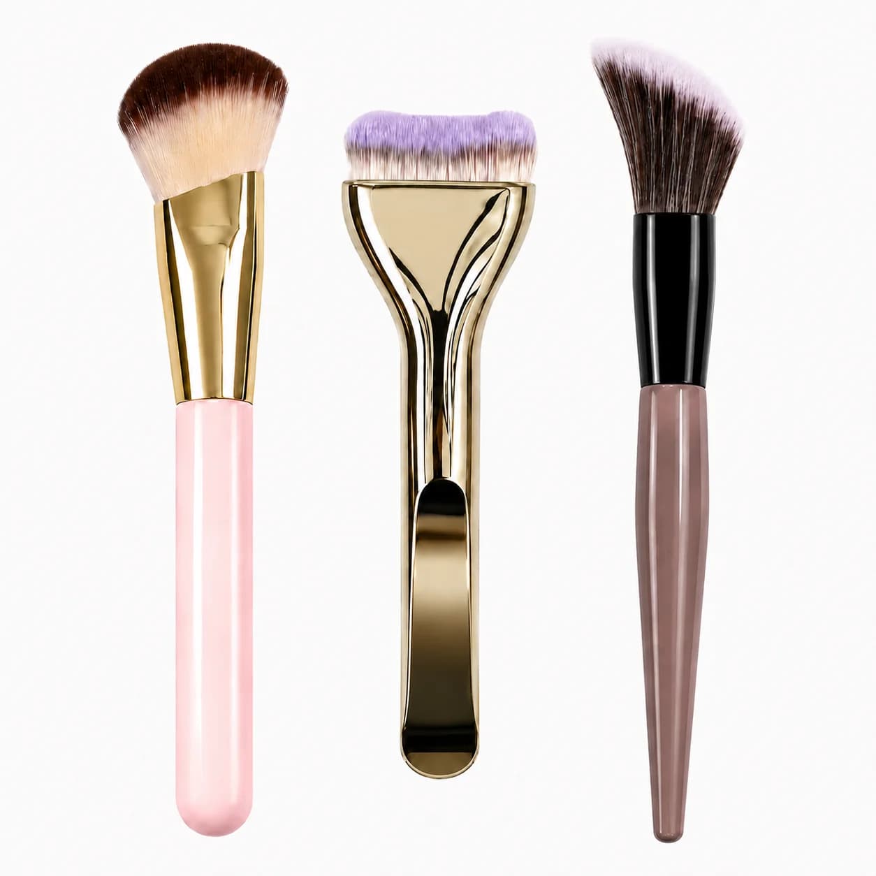Set di pennelli per il trucco del viso da 3 pezzi per fondotinta, correttore, contorno e BB Cream, setole sintetiche morbide e dense, strumento di bellezza professionale