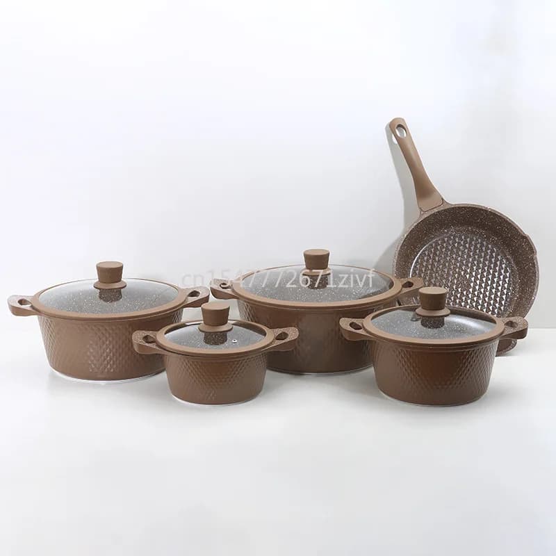 10 piece kitchen set Set of pots with non-stick coating Induction compatible with pan Pentola Padella Grid Pentole