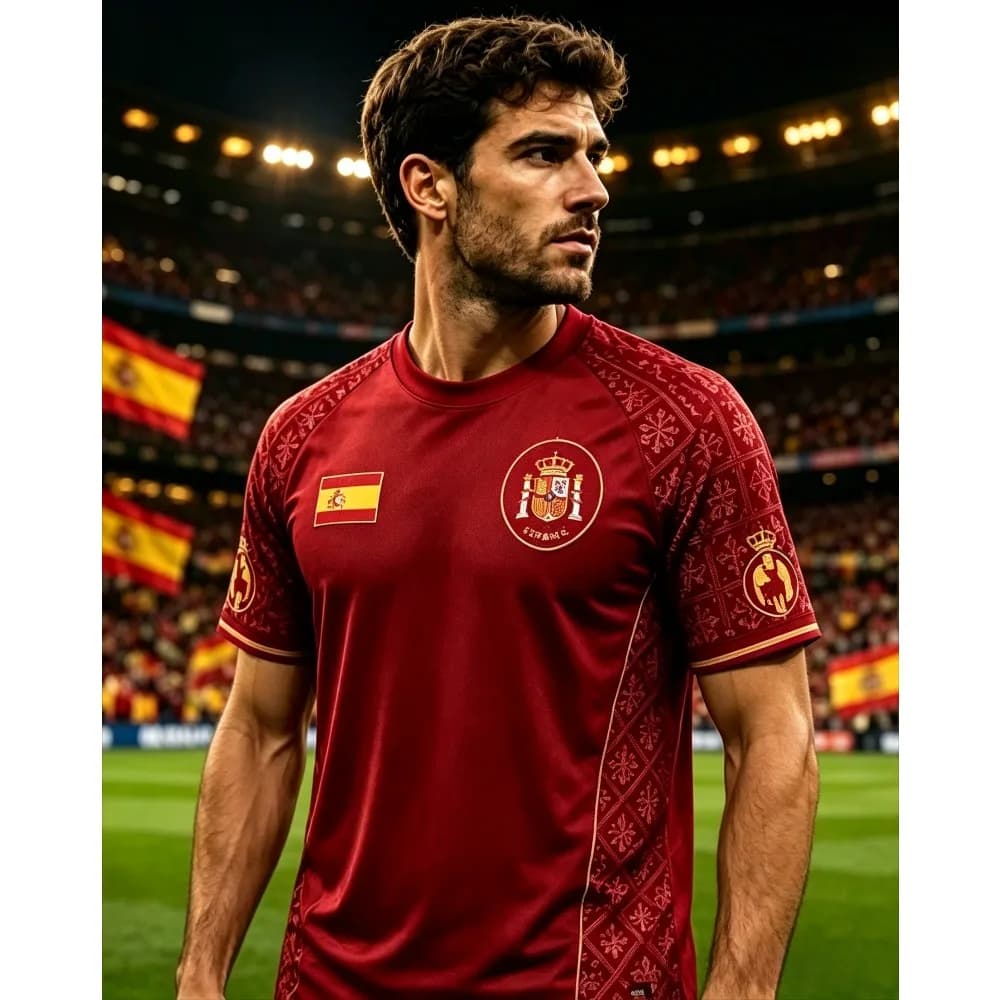 Summer Spain Retro Football Jersey Men Summer Short Sleeve Breathable T-Shirt, Vintage Red Soccer Uniform Fan Training Tee