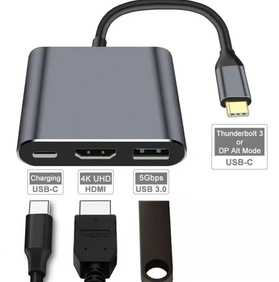 Hub USB C 3 in 1 con Ricarica Rapida PD 100W, HDMI 4K 30Hz, USB 3.0, Adattatore Tipo C, Docking Station per MacBook, Laptop, Tablet, Telefono