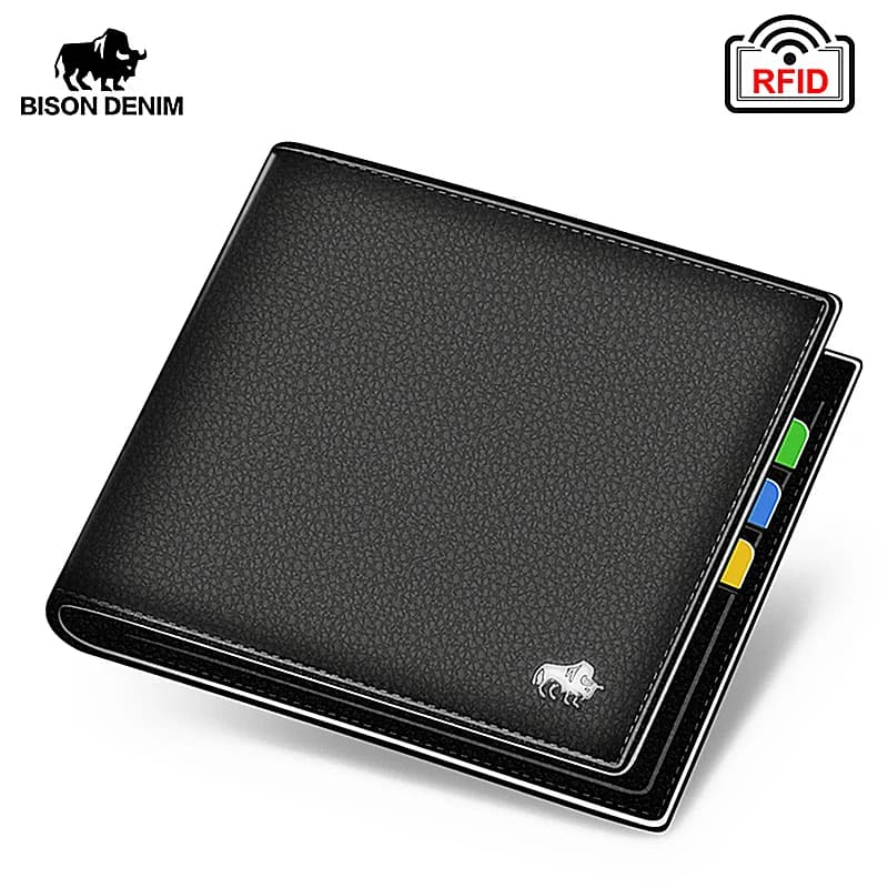 BISON DENIM Degli Uomini del Cuoio Del Raccoglitore di Marca di Lusso Portafogli In Pelle Ufficio Maschio Portafoglio Uomo Maturo Bifold Wallet 2017 Piccola Borsa n4470-3