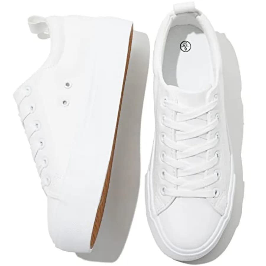 SERNIAL Sneakers con plateau bianche da donna Scarpe con plateau in pelle PU Scarpe da passeggio per donna