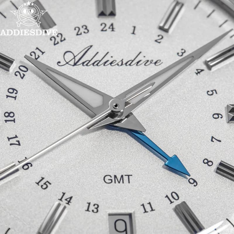 ADDIESDIVE Men's 515-24H GMT Watch 100m Waterproof Quartz Wristwatch Domed Bubble Glass Super Luminous Stainless Steel Watches