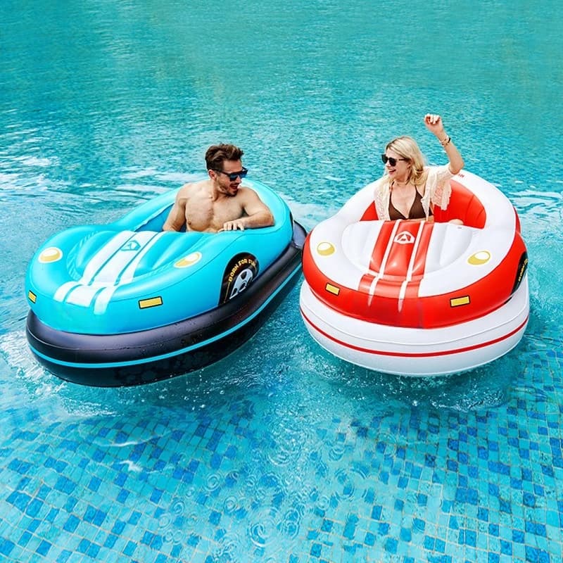 Giant PVC Inflatable Racing Car Pool Float Lounge Chair, Heavy Duty Water Floating Seat with Steering Wheel for Beach Swimming