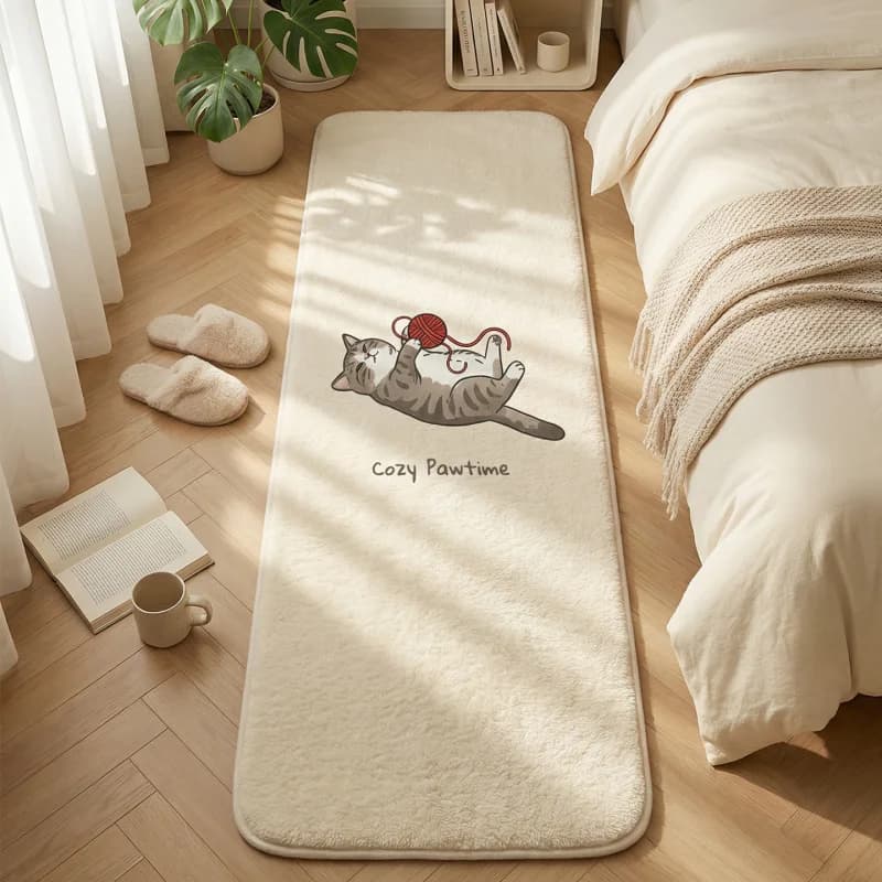 VIKAMA Tappetino a strisce lunghe in pelliccia di gatto, antiscivolo, per la cameretta dei bambini, tappeto da comodino, facile da pulire, tappetino per balcone, decorazione per la casa
