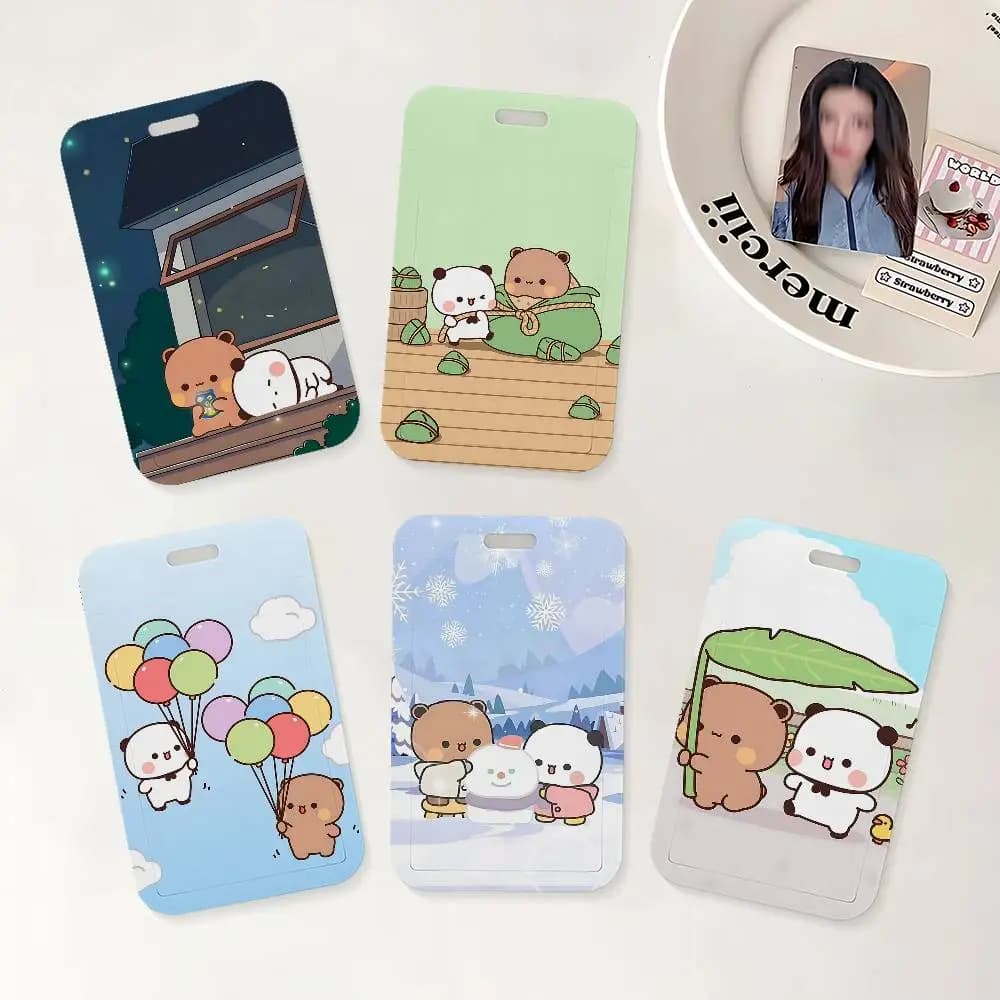Porta Badge con Cordino Yier Bubu Little Bear per Bambini, Custodia per Carte di Credito, Porta Tessere con Laccetto da Collo, Regalo