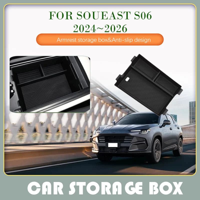 Car Storage Box For Soueast S06 New Jetour Dashing X-2 2024 2025 2026 2027 Black Pad Armrest Center Console Box Auto Accessories