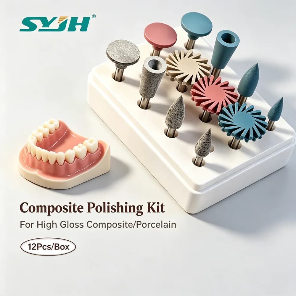 SYJH Kit Lucidatura Dentale in Silicone 60 Pezzi/5 Scatole, Testine Abrasive in Gomma RA 2.35mm per Sbiancamento Denti, Manipolo a Bassa Velocità, Strumento per Dentisti