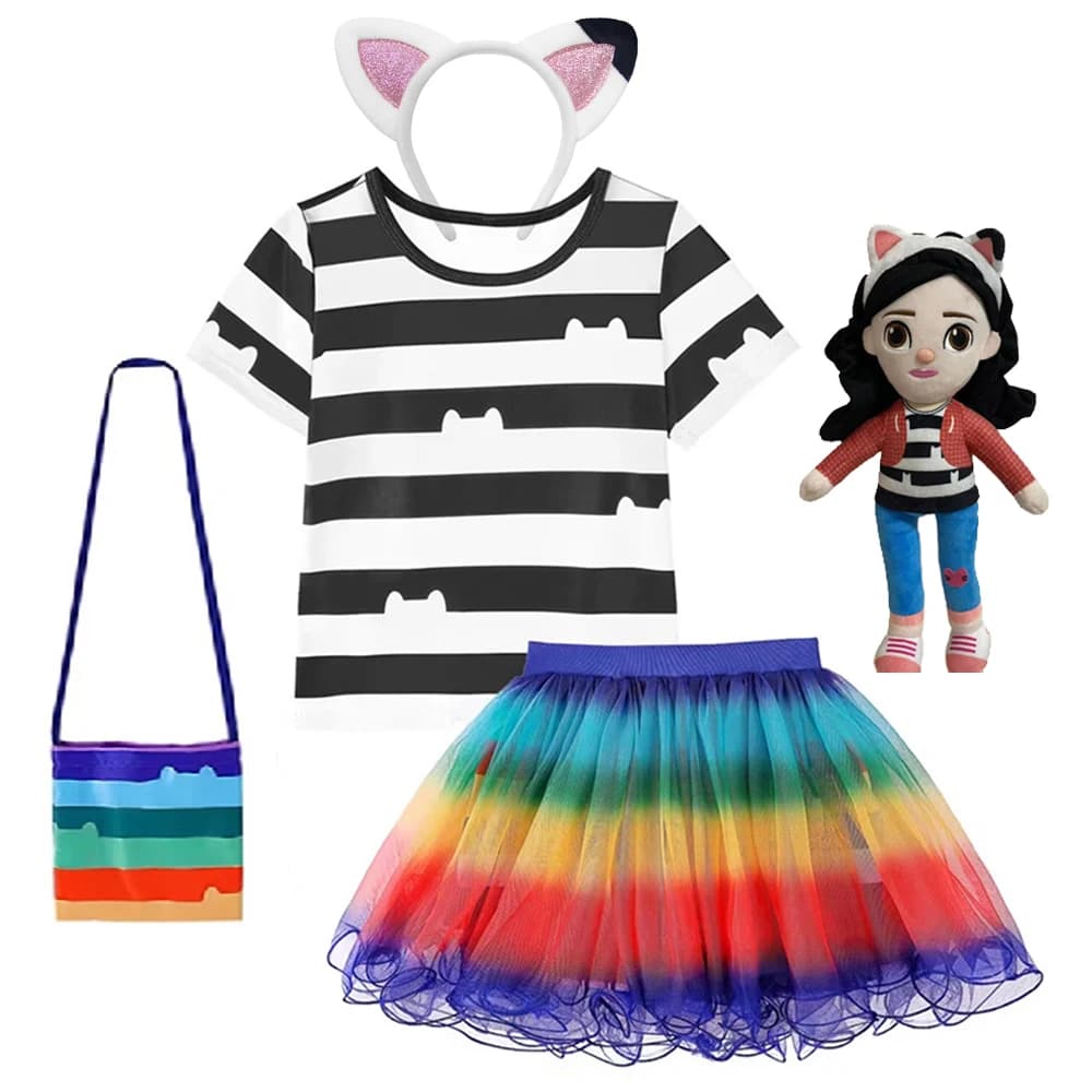 Set di gonne per bambine Gabby Doll, costume da festa per bambine, Gabby Cat Houses, costume da carnevale, cosplay di Halloween per bambine da 3 a 8 anni