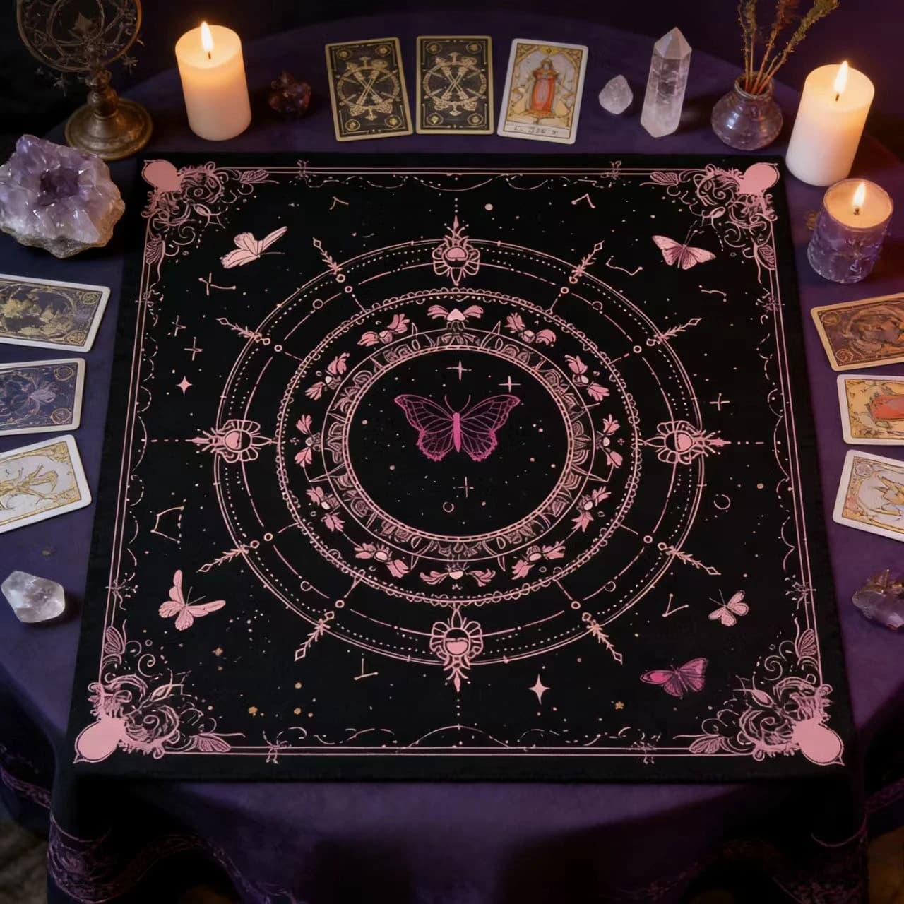 Tovaglia Dreamy Pink Star Moon Butterfly, tovaglietta speciale per giochi da tavolo con carte dei tarocchi, decorazione per la scrivania di casa
