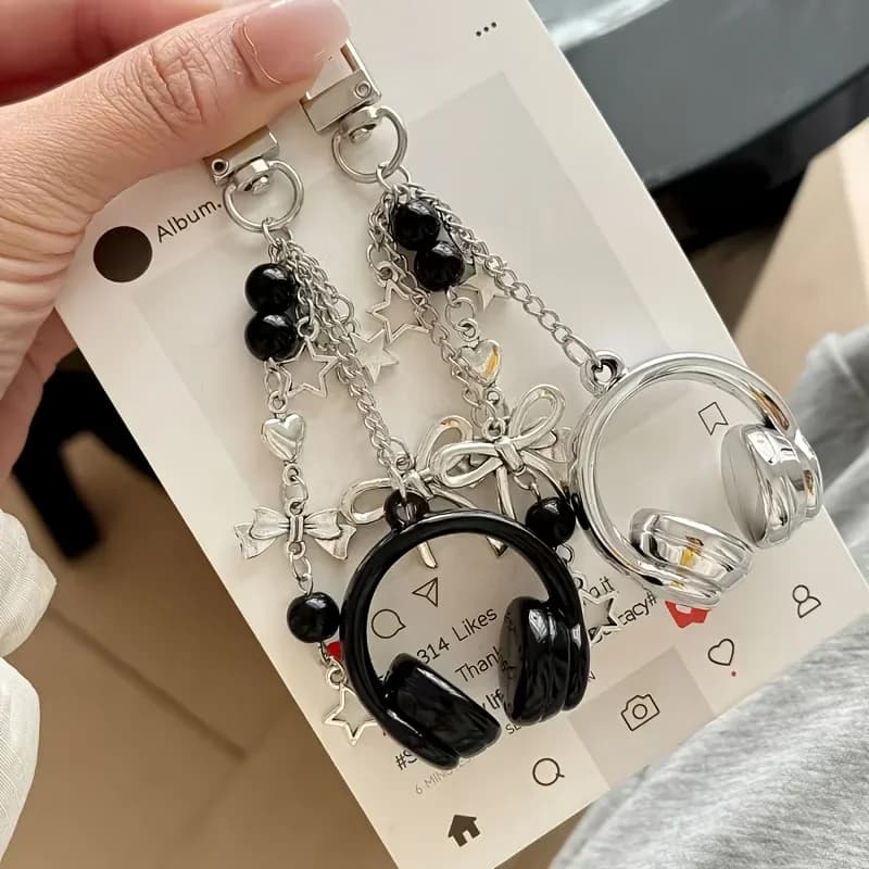 [Portachiavi per auricolari con perline 3D] 1 portachiavi per auricolari con perline 3D, carino e creativo - Ciondolo per telefono - Accessorio decorativo da appendere al zaino - Regalo ideale per amici/migliori amici/famiglia