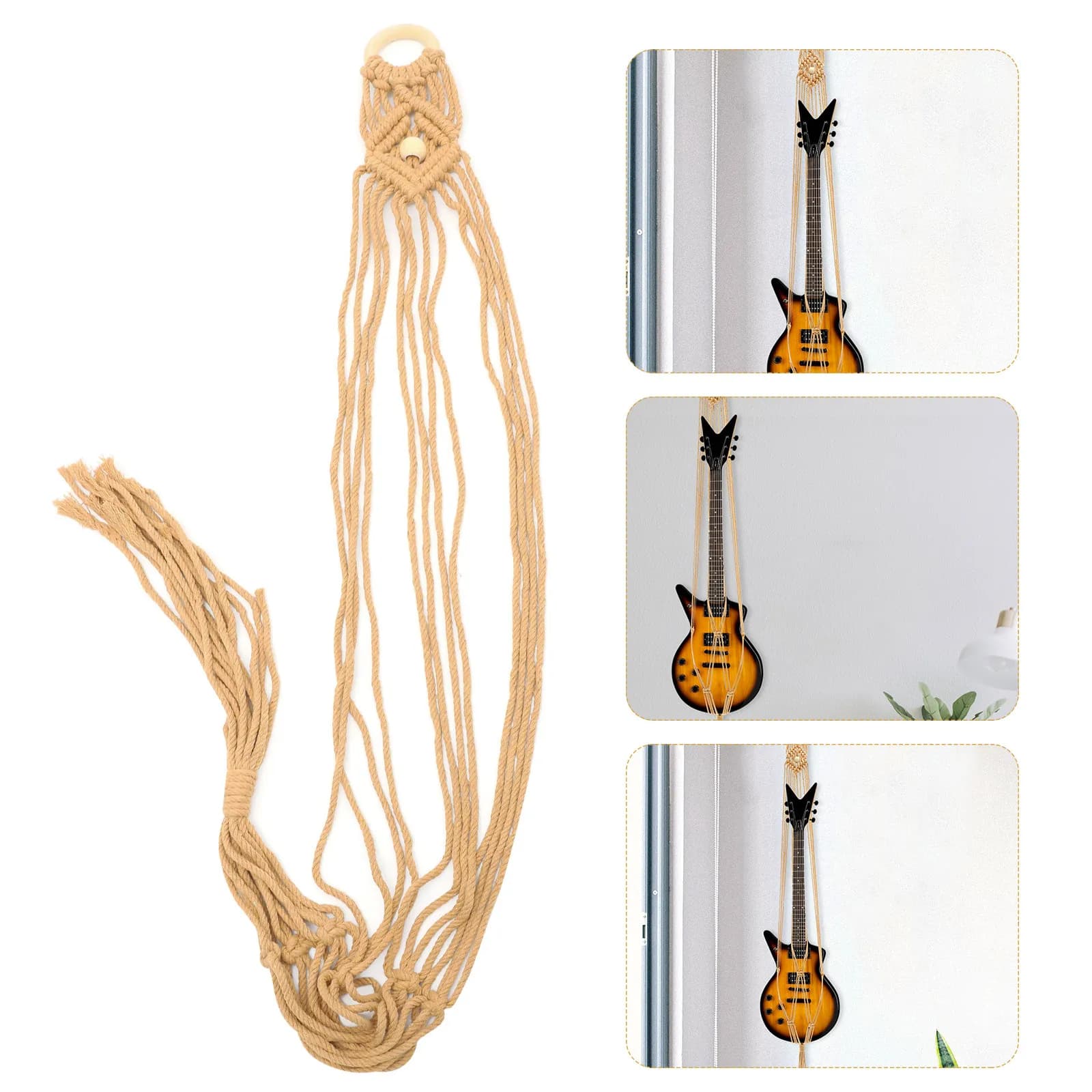 Supporto da Parete per Chitarra Intrecciato, Porta Ukulele e Piccole Chitarre, Portavasi in Corda di Cotone, Decorativo per Interni ed Esterni